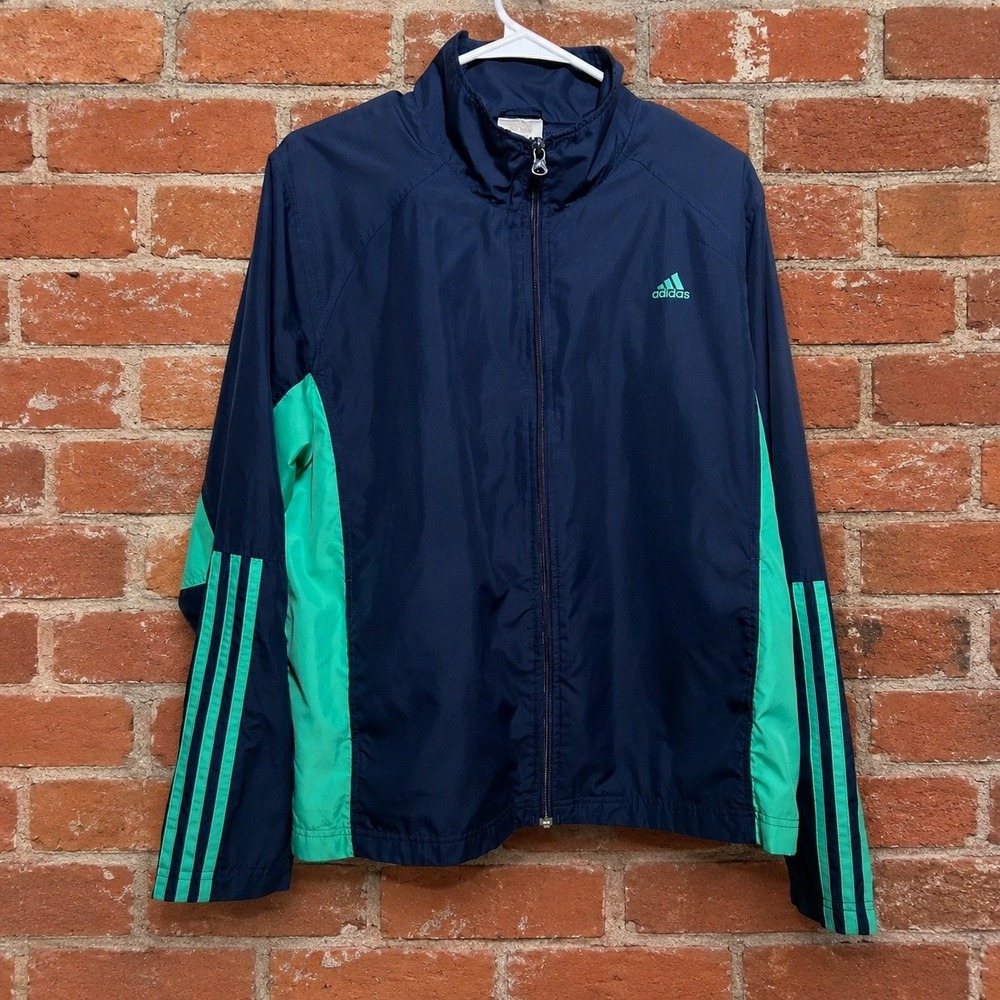 Adidas Womens Vintage Windbreaker Jacket Blue XL Full Zip Retro Y2K Gorpcore